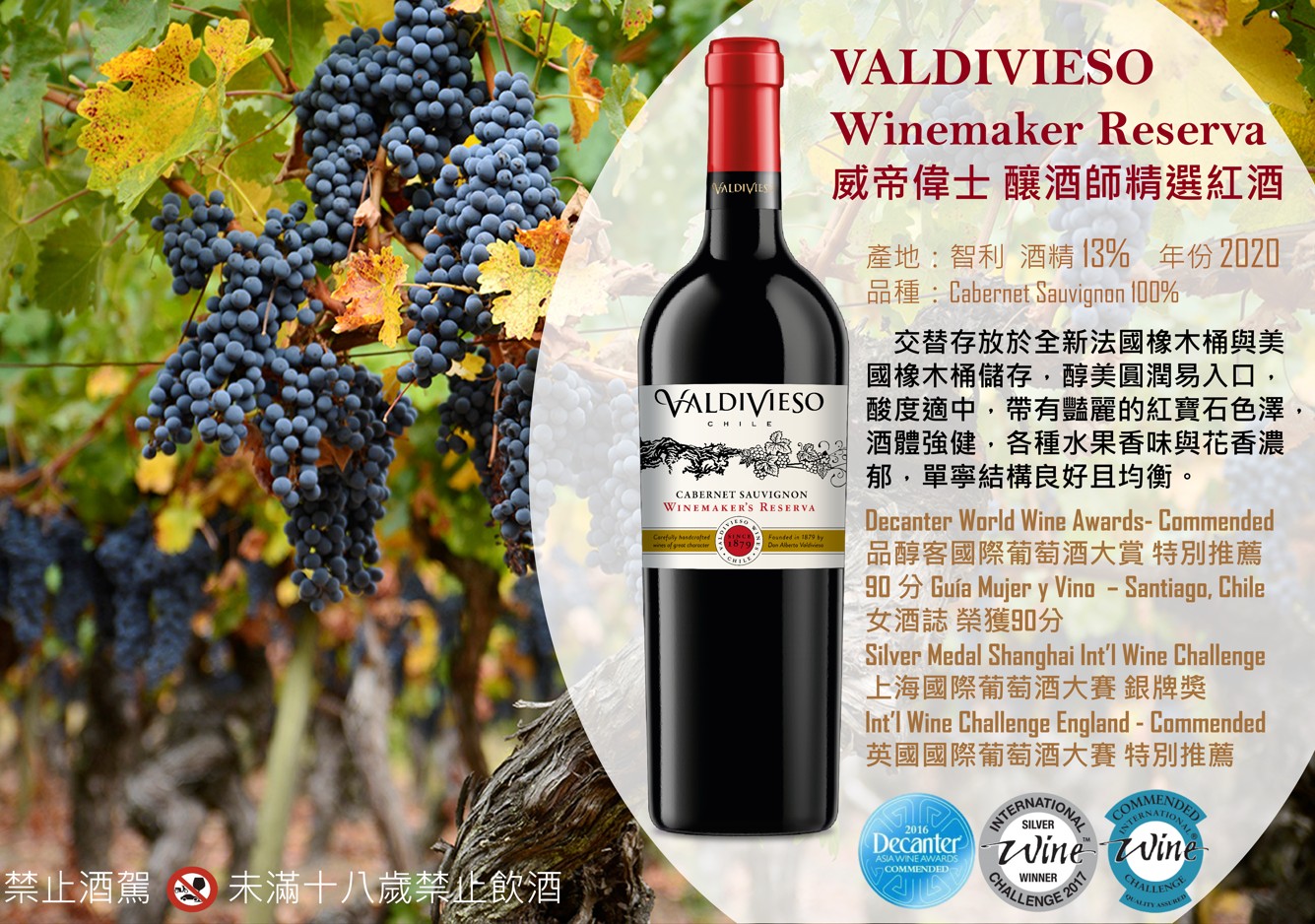 威帝偉士 釀酒師桶熟卡本內蘇維翁紅酒